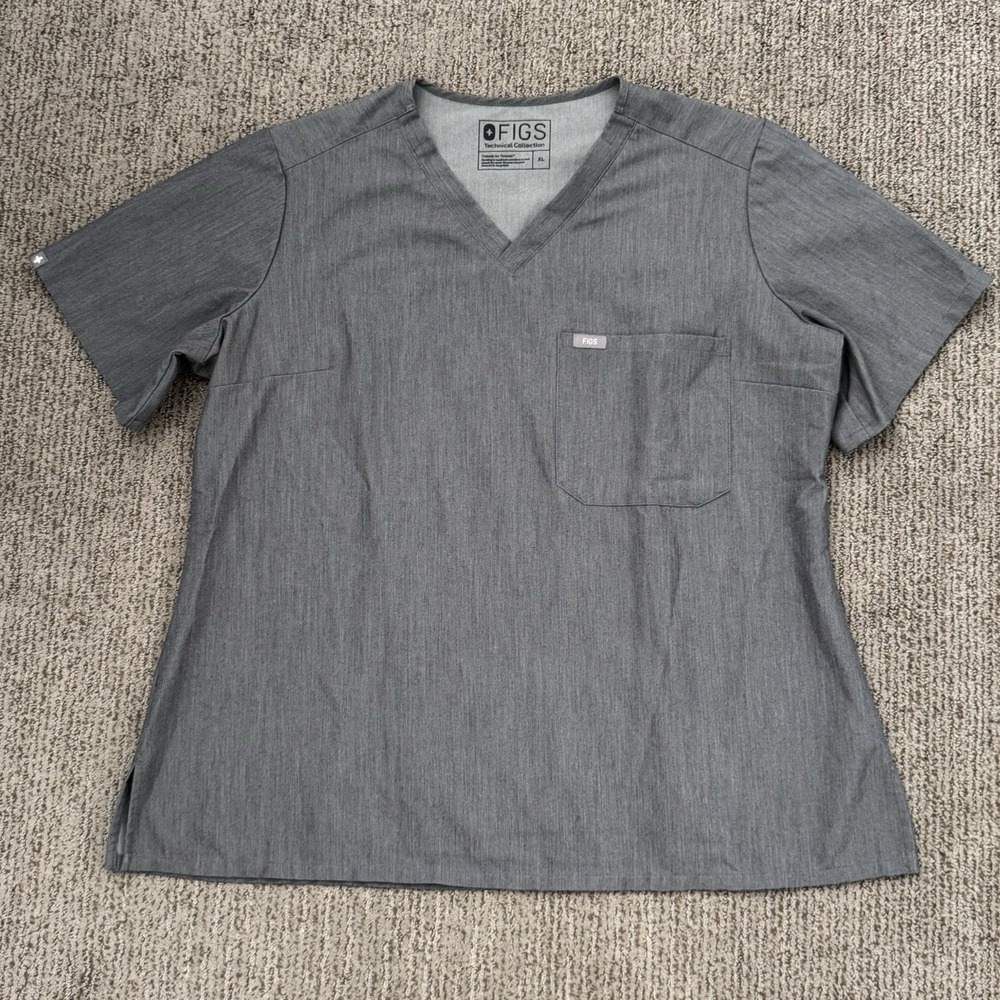 Figs Womens XL Catarina Scrub Top One Pocket Short Sleeve Grey